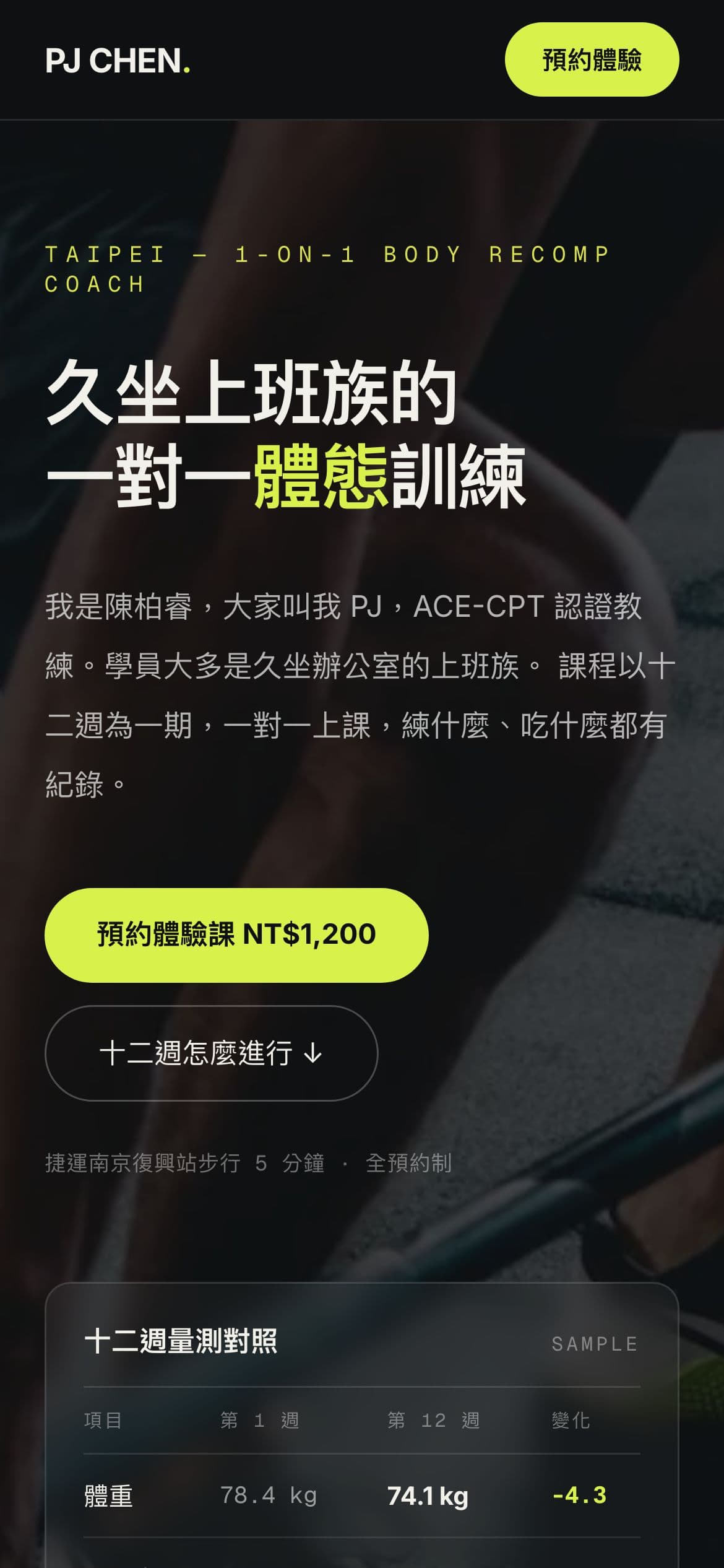 PJ CHEN範例網站的手機版
